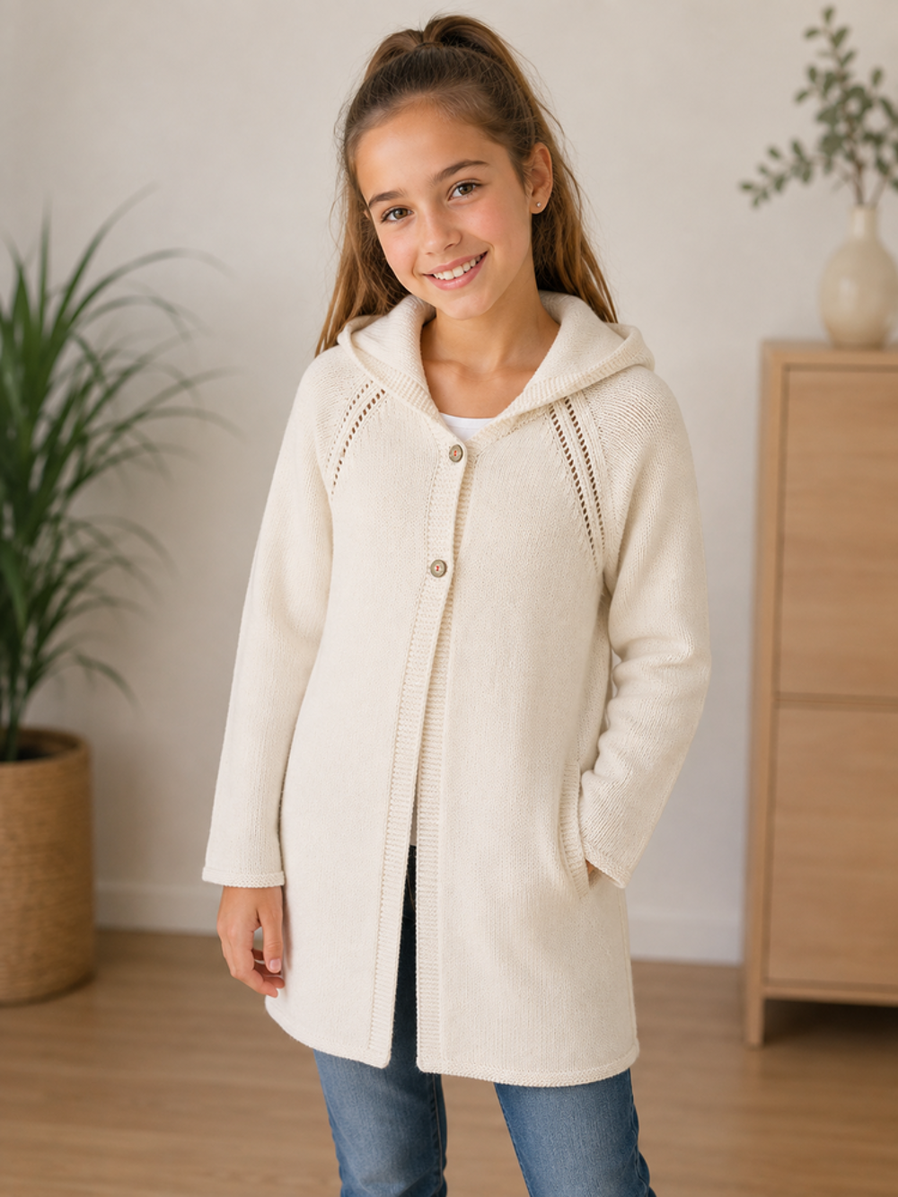 Gilet long laine Fille Petit Bateau 12 ans Manteau &eacute;cru capu Vêtements enfants