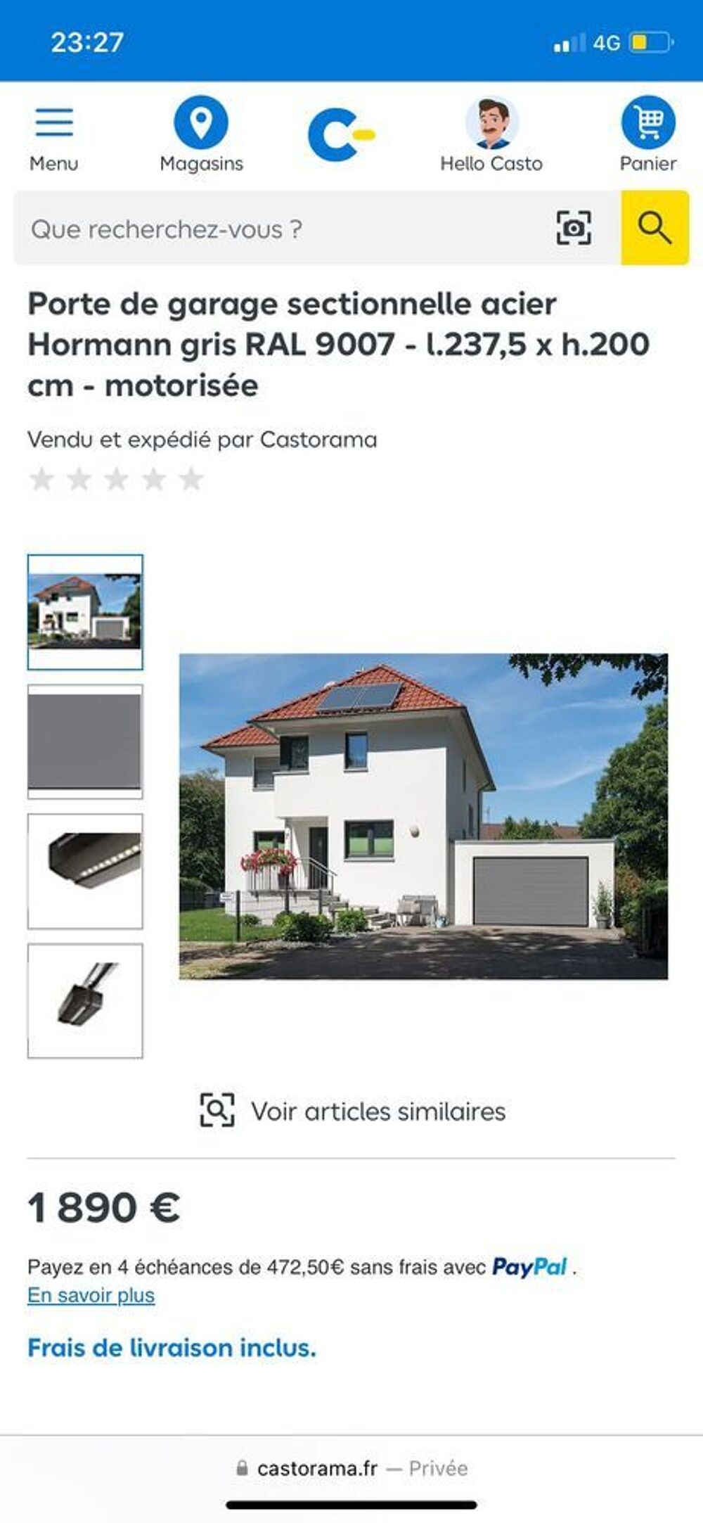 Porte de garage neuve sectionnelle acier Hormann gris RAL 9007 - l.237,5 x h.200 cm - motoris&eacute;e Bricolage