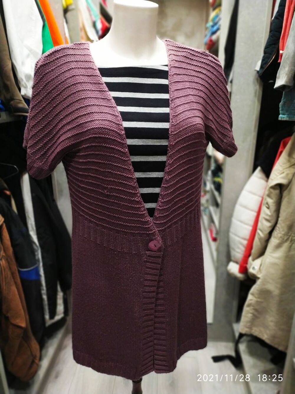 gilet long violet Anne Weyburn Vtements