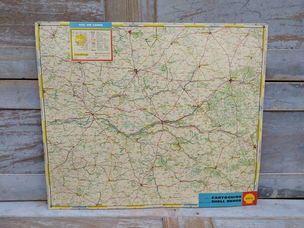 Plaque T&ocirc;le Publicitaire SHELL BERRE Carte Val Loire Vintage 