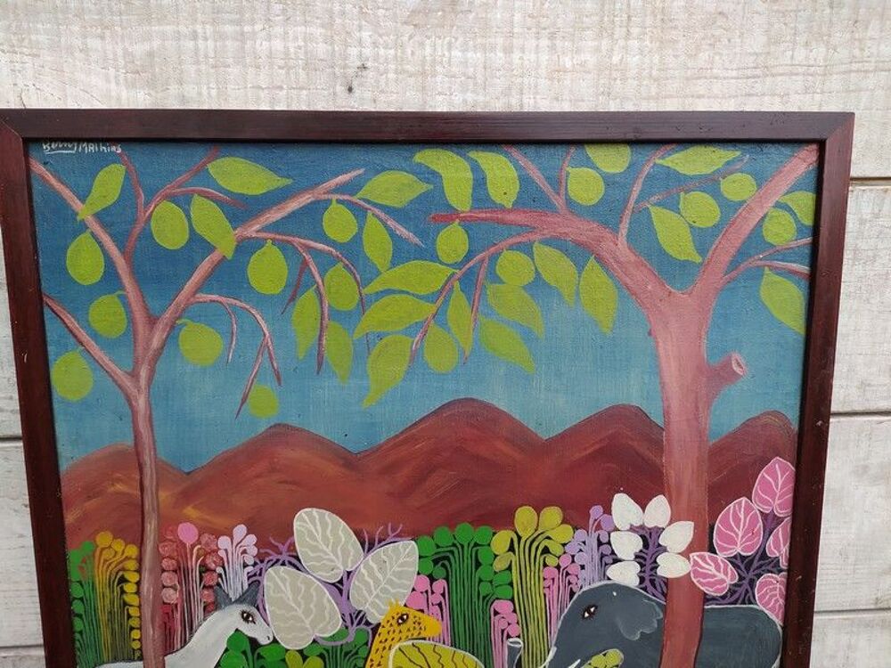Berny Mathias Tableau Animaux Haiti Haitian Painting
