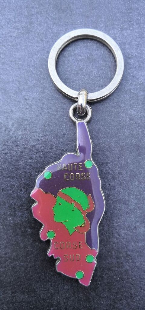 Porte-clé Corse inox et  émaillé rose, violet et vert fluo 25 La Seyne-sur-Mer (83)