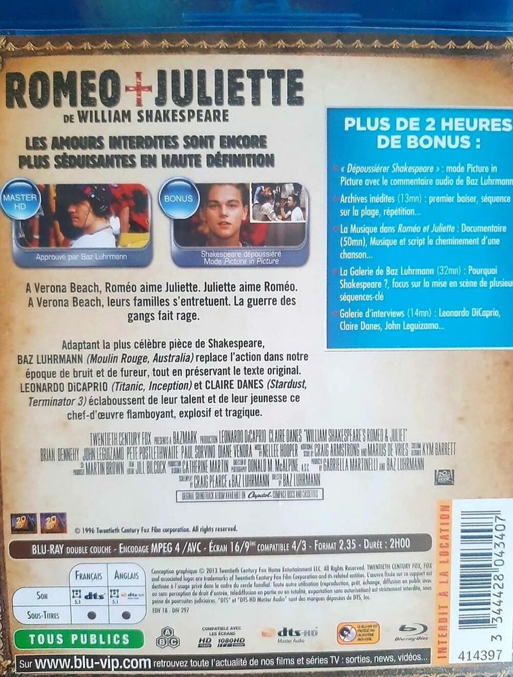Rom&eacute;o + Juliette bluray DVD et blu-ray