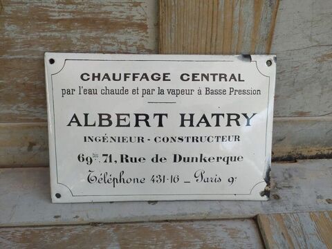 Plaque Émaillée Chauffage Centrale Constructeur Albert Hatry 120 Loches (37)