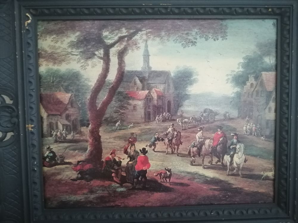 Tableau : Sc&egrave;ne de village, influence flamande 18 &egrave;me Décoration