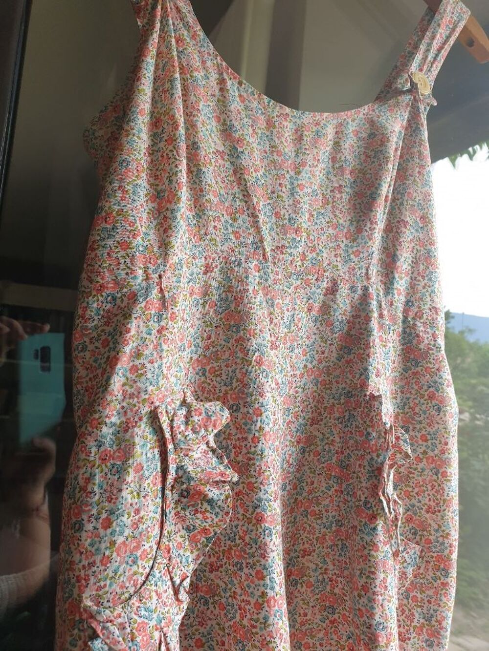 Robe rose, petites fleurs, &agrave; volants, bretelles, vintage Vêtements