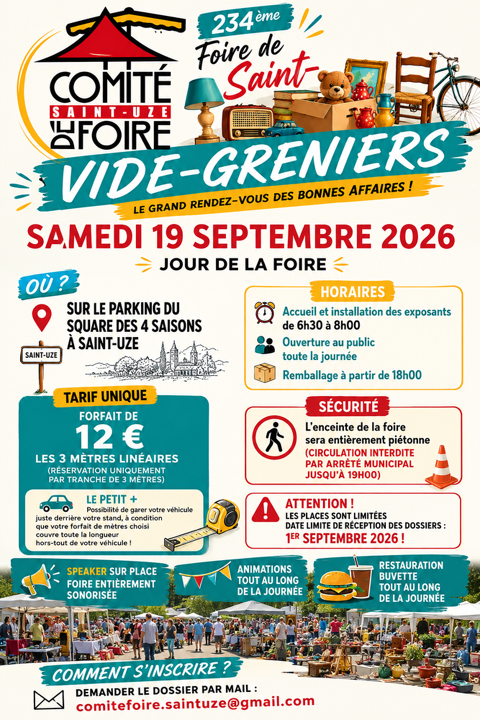 Appel exposants - Vide-Greniers 234e Foire de Saint-Uze Saint-Uze (26)
