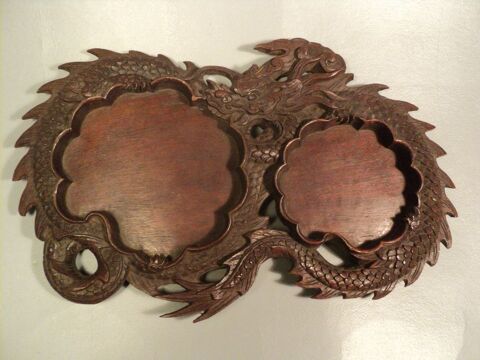 Plateau Bois Sculpt� Chine ou Indochine D�cor Dragons 180 Loches (37)