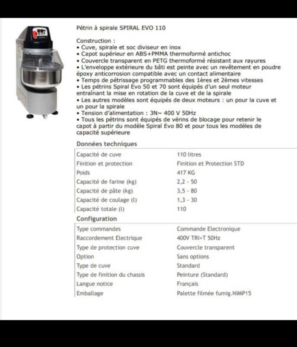 P&eacute;trin &agrave; spiral achet&eacute; neuf utilis&eacute; 6 mois Electroménager
