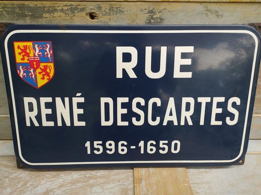 Ancienne Plaque &Eacute;maill&eacute;e Rue Ren&eacute; Descartes 1596-1650
