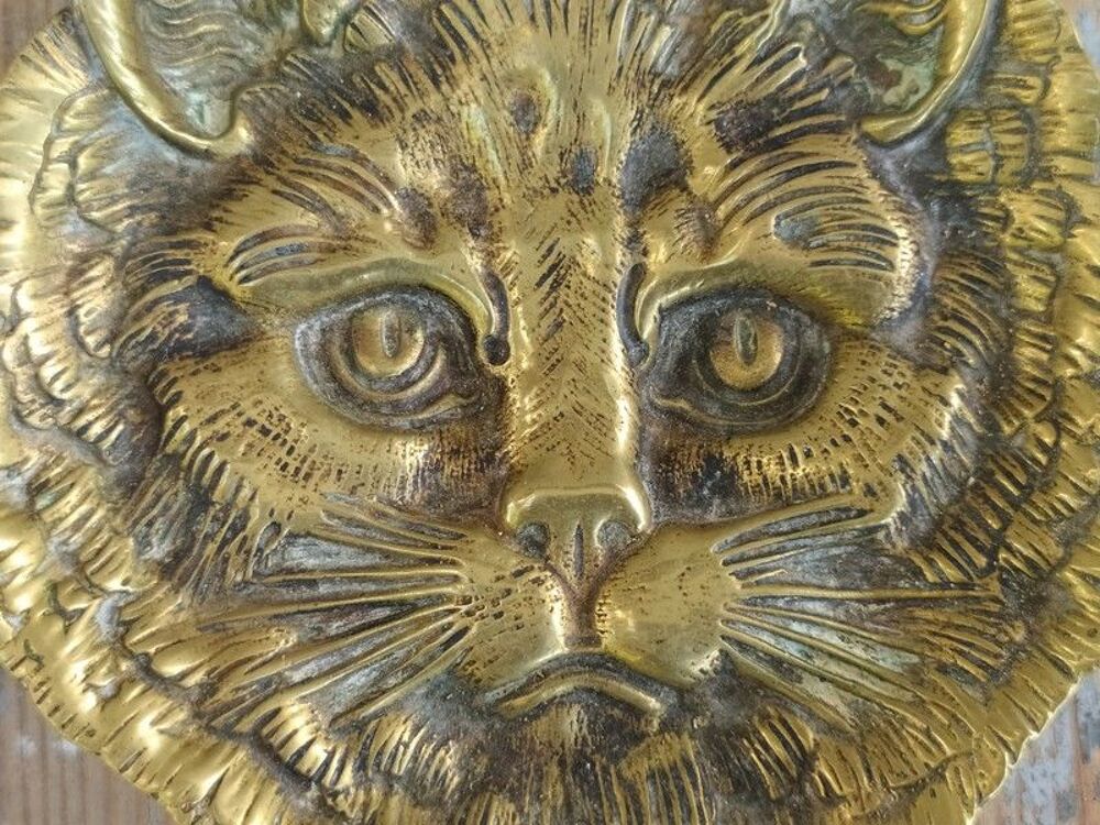 Ancien Cendrier Bronze T&ecirc;te de Chat / Cat Ashtray 01

