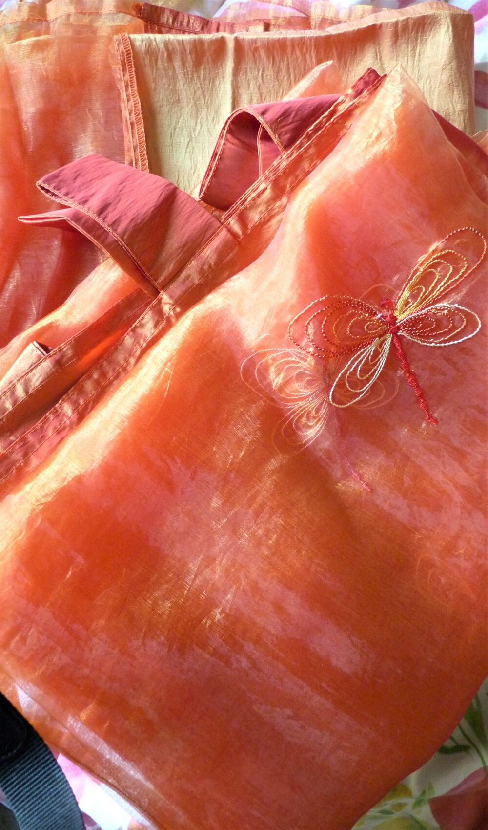 4 rideaux Voilages oranges en organza libellule Décoration