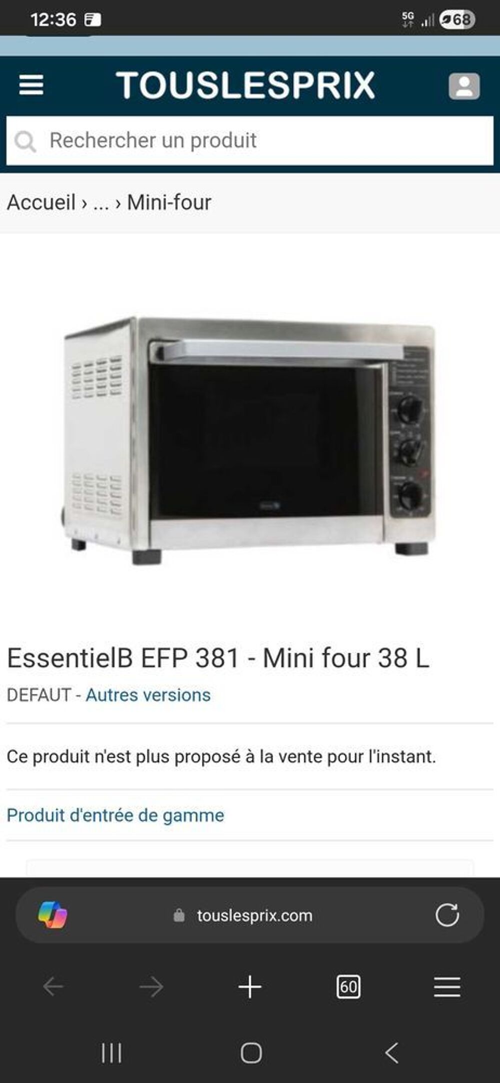 mini four marque boulanger ,mod&egrave;le EFP 381 Electroménager