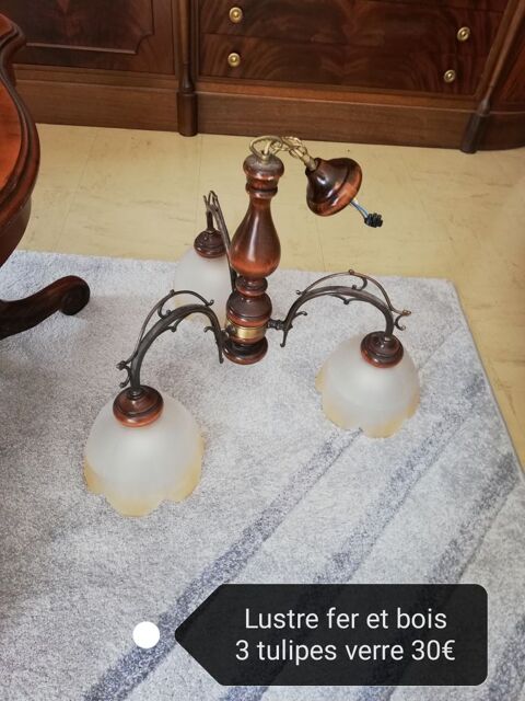 Lustre rustique bois fer et verre 3 branches 30 Heillecourt (54)