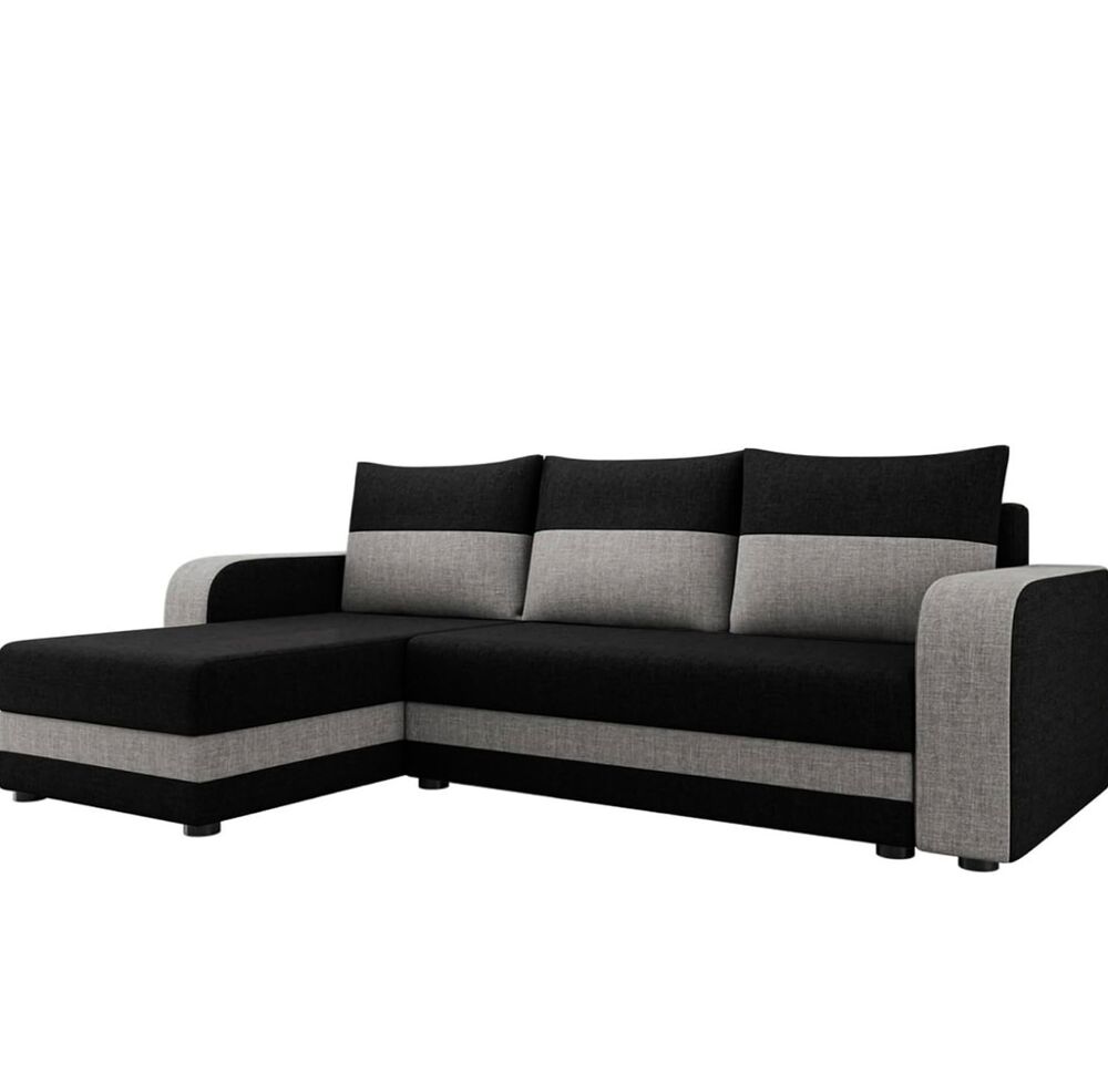Canap&eacute; d?angle tissu noir et gris Décoration