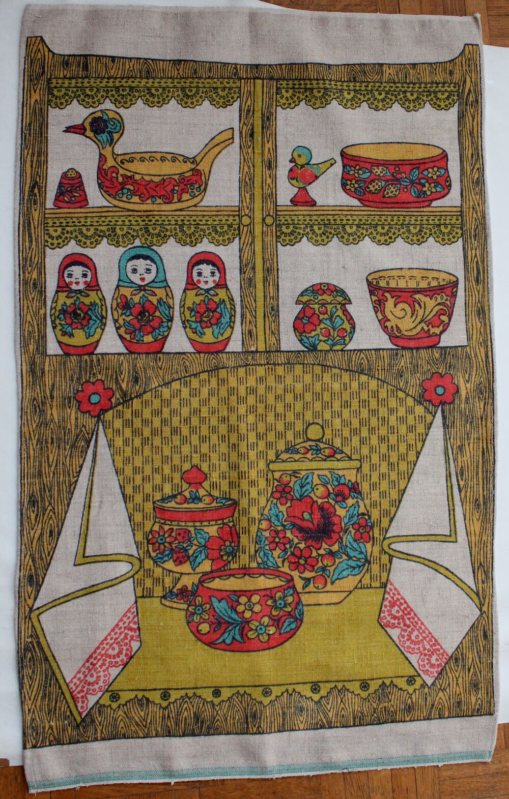 Torchon en lin vintage 70 Babouchka Russie Cuisine