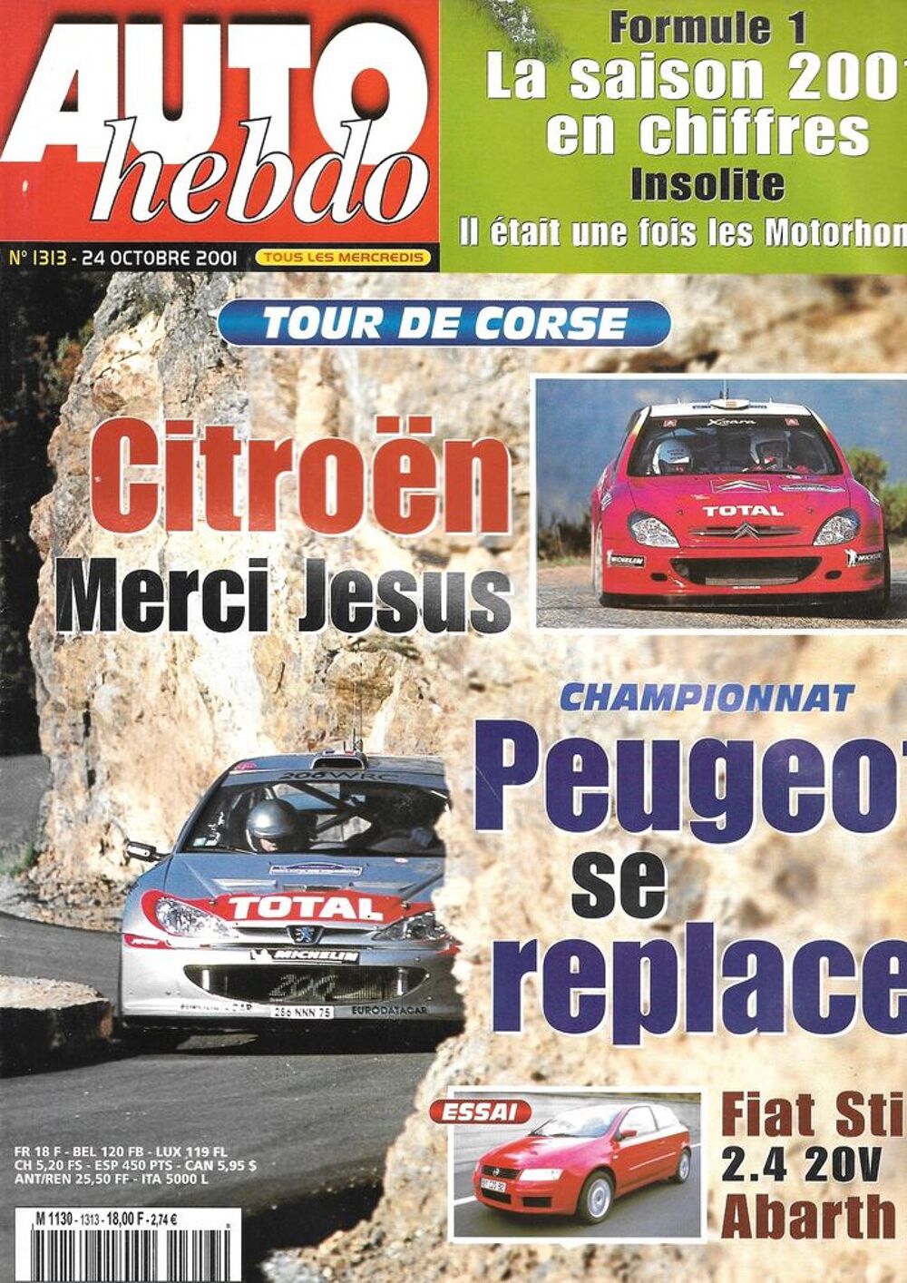 AUTO HEBDO n&deg;1313 2001 FIAT Stilo 2.4 20V Abarth Tour Corse Livres et BD