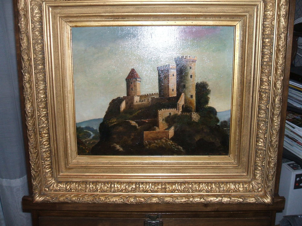 Ancien tableau sur toile de 1935 le chateau de FOIX Dcoration