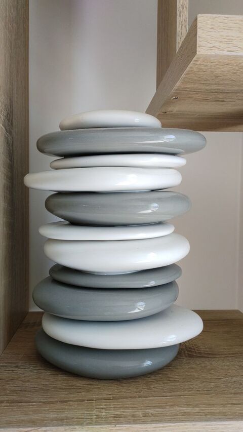 Vase Galets Design - C�ramique - Gris/Blanc ? Lissea 30 Maureilhan (34)