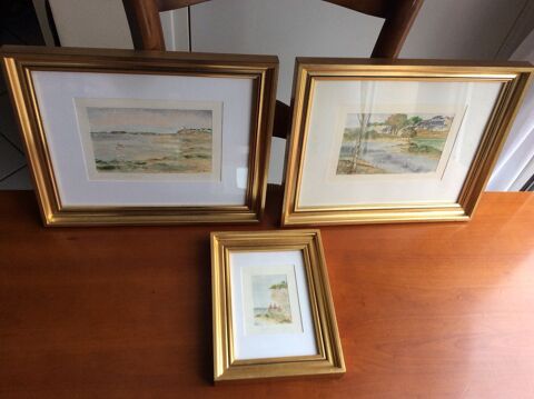 Aquarelles originales M. Boisson (Xxème) Paysages côtiers 80 Gif-sur-Yvette (91)