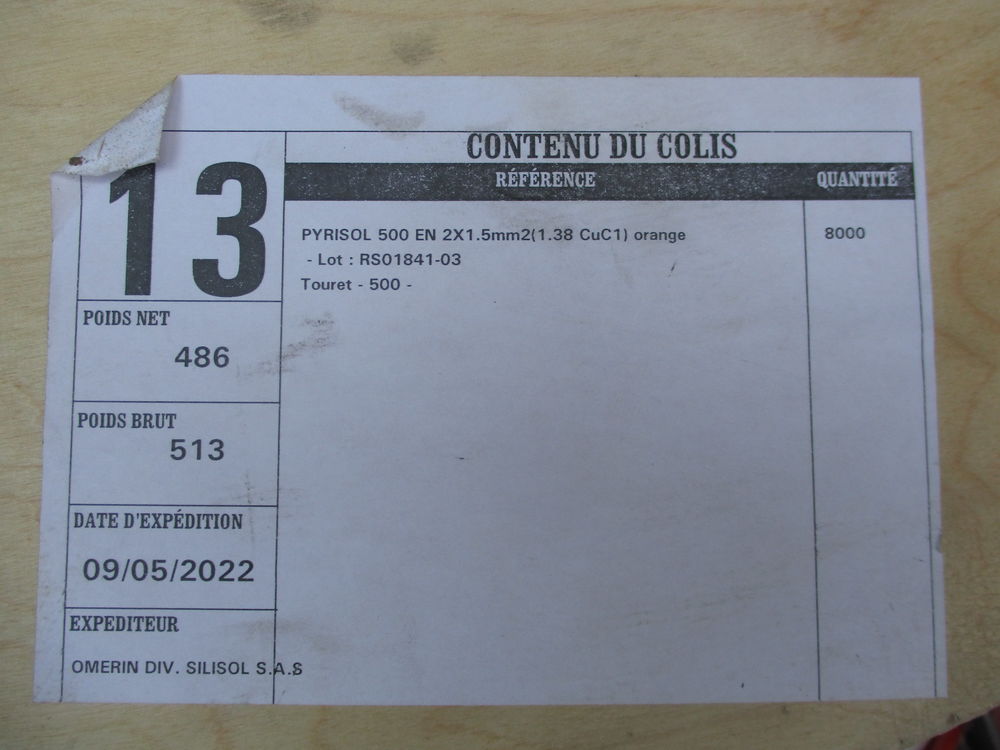 C&acirc;ble Pyrisol EN 2 x 1.5 - 500m Bricolage