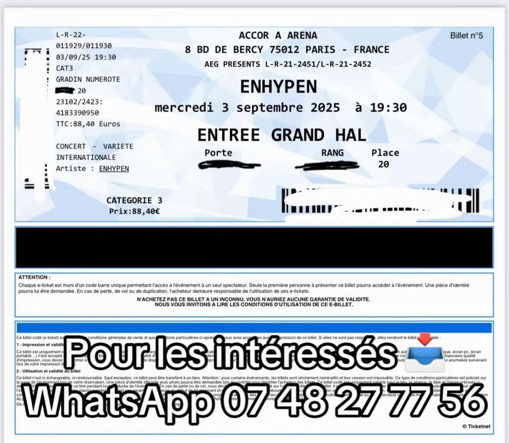 concert ENHYPEN Paris 3 septembre Billetterie