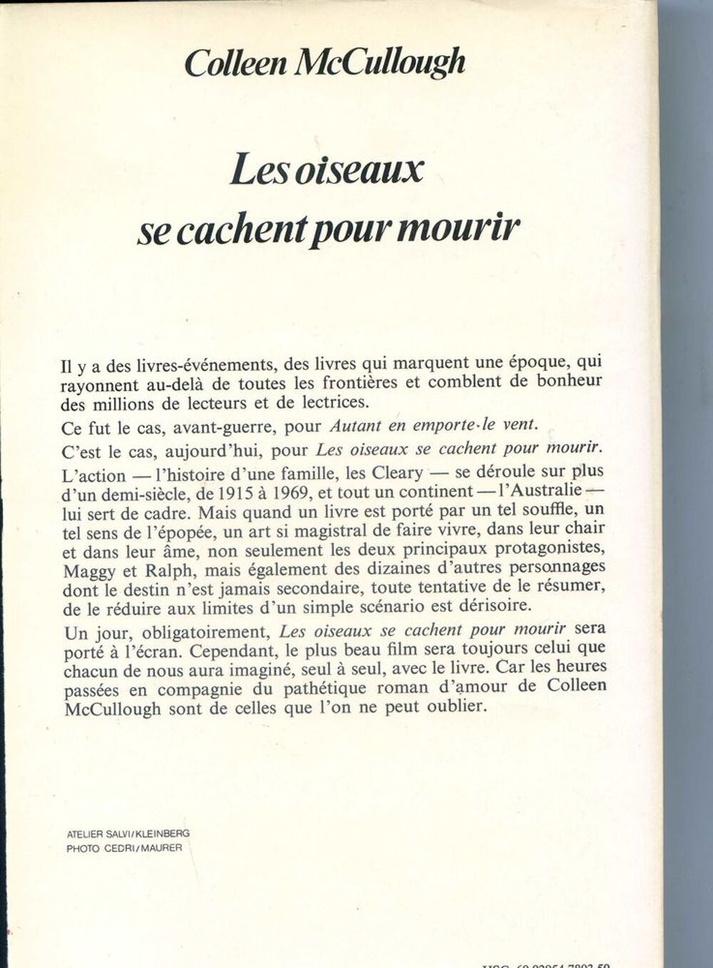 Les oiseaux se cachent pour mourir- Colleen McCULLOUGH, Livres et BD