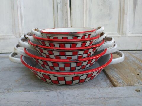 S�rie de Po�lons �maill�s Damier Rouge Blanc French Enamel 0 Loches (37)