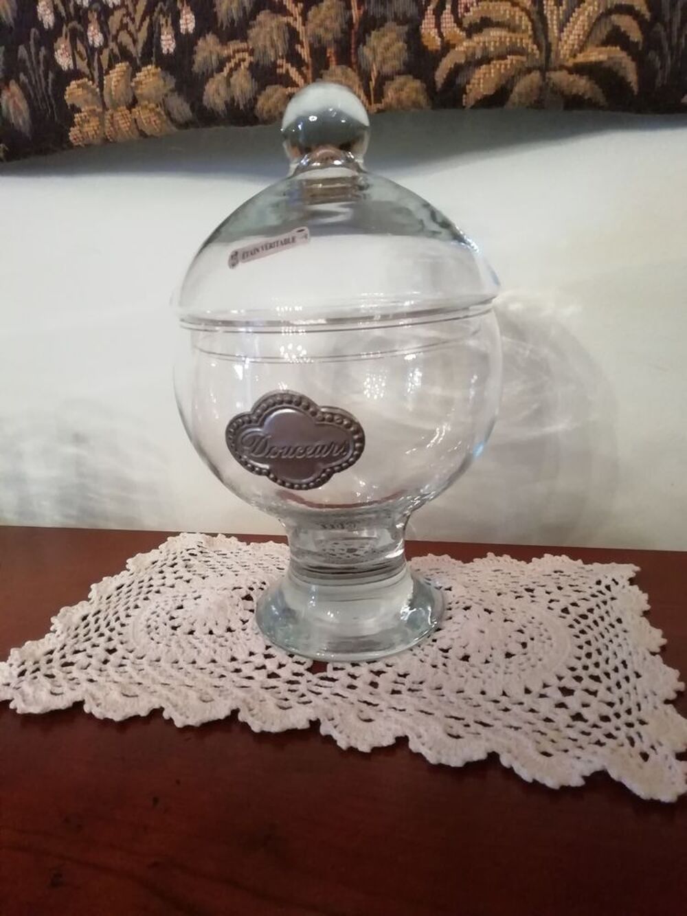 Bonbonni&egrave;re h 24cm avec plaque &eacute;tain "Douceur" Décoration