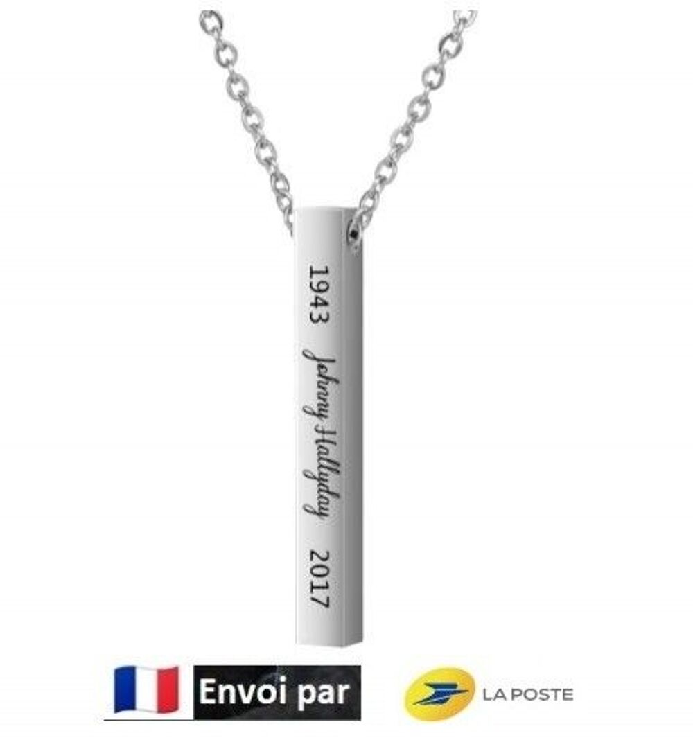 Collier hommage barre lingot ID Johnny Hallyday - Argent&eacute; Bijoux et montres