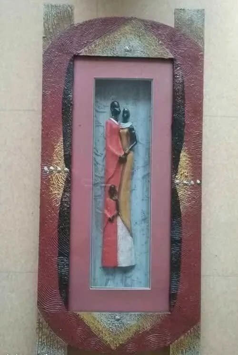 Lot De 2 Grands Cadres D&eacute;coration Africaine en Relief 70cm Décoration