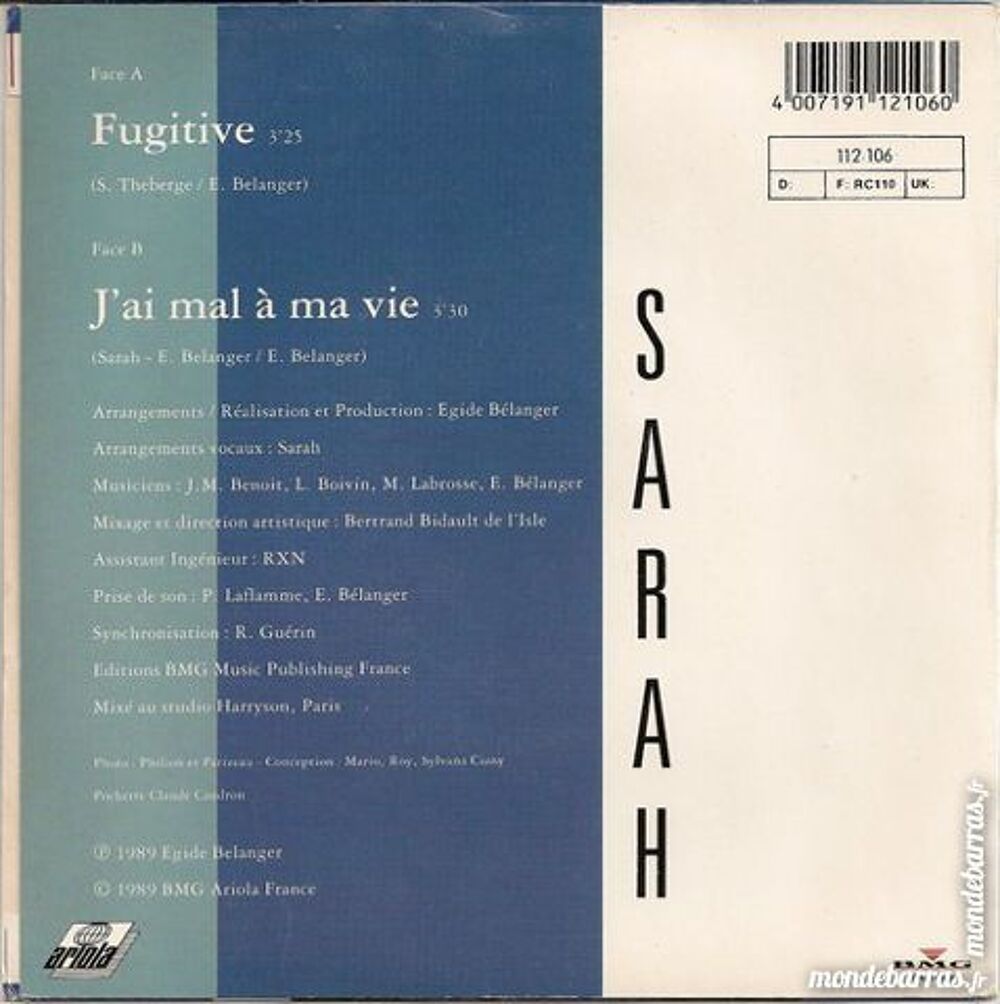 Sarah Fugitive CD et vinyles