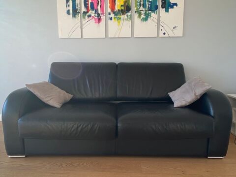 Canap� convertible noir en cuir v�ritable ? 2/3 places 200 Meudon (92)
