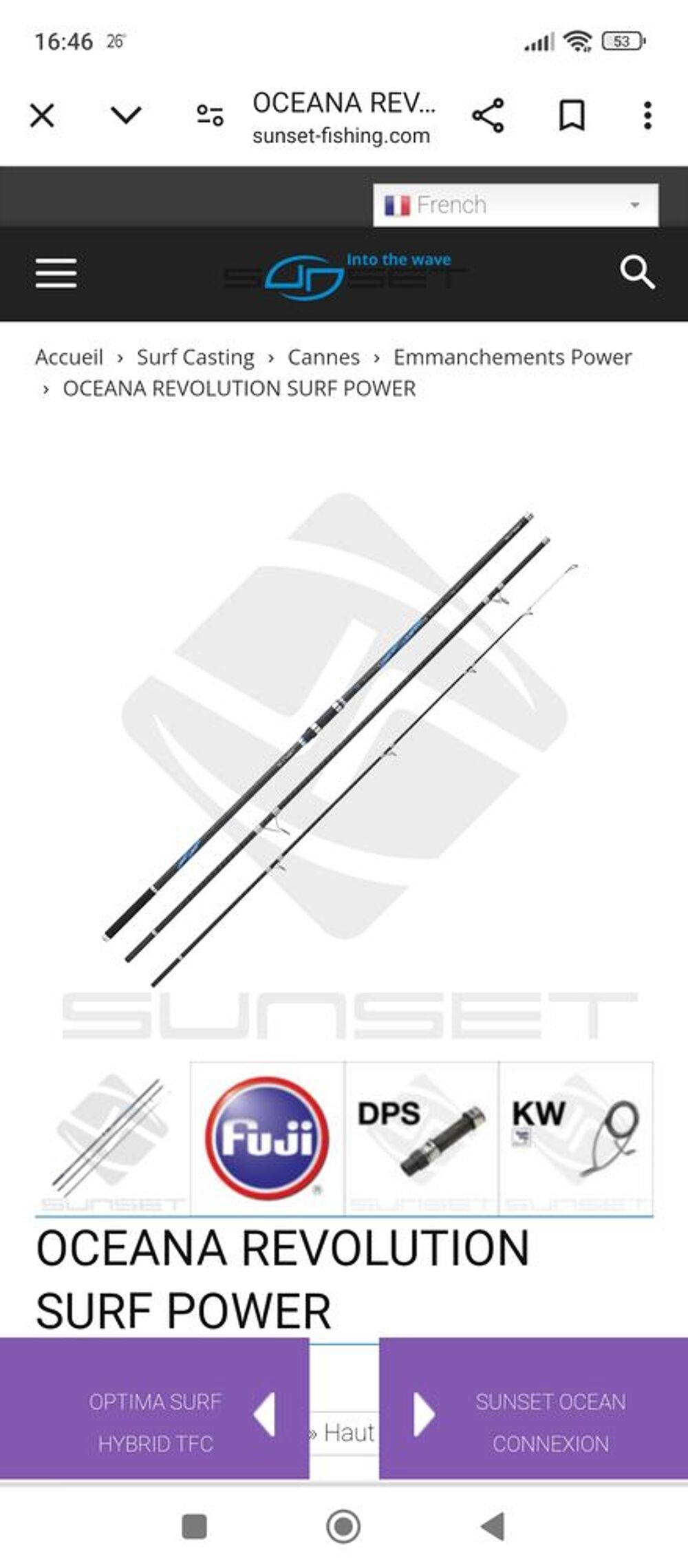 Canne de surfcasting sunset oceana revolution power Sports