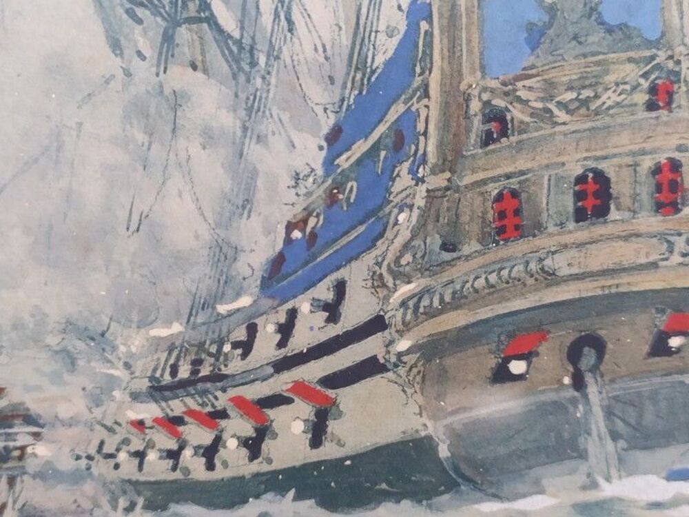 Tableau Marine Albert S&eacute;bille Combat du Maure (1694). 