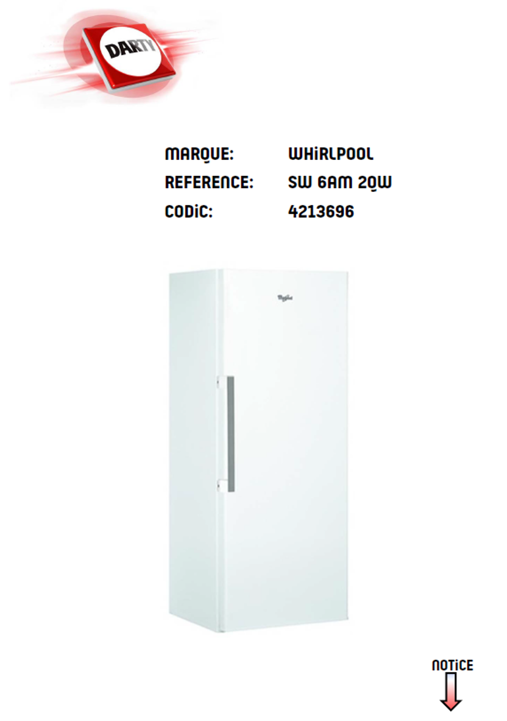 R&eacute;frig&eacute;rateur 1 porte Whirlpool Electroménager