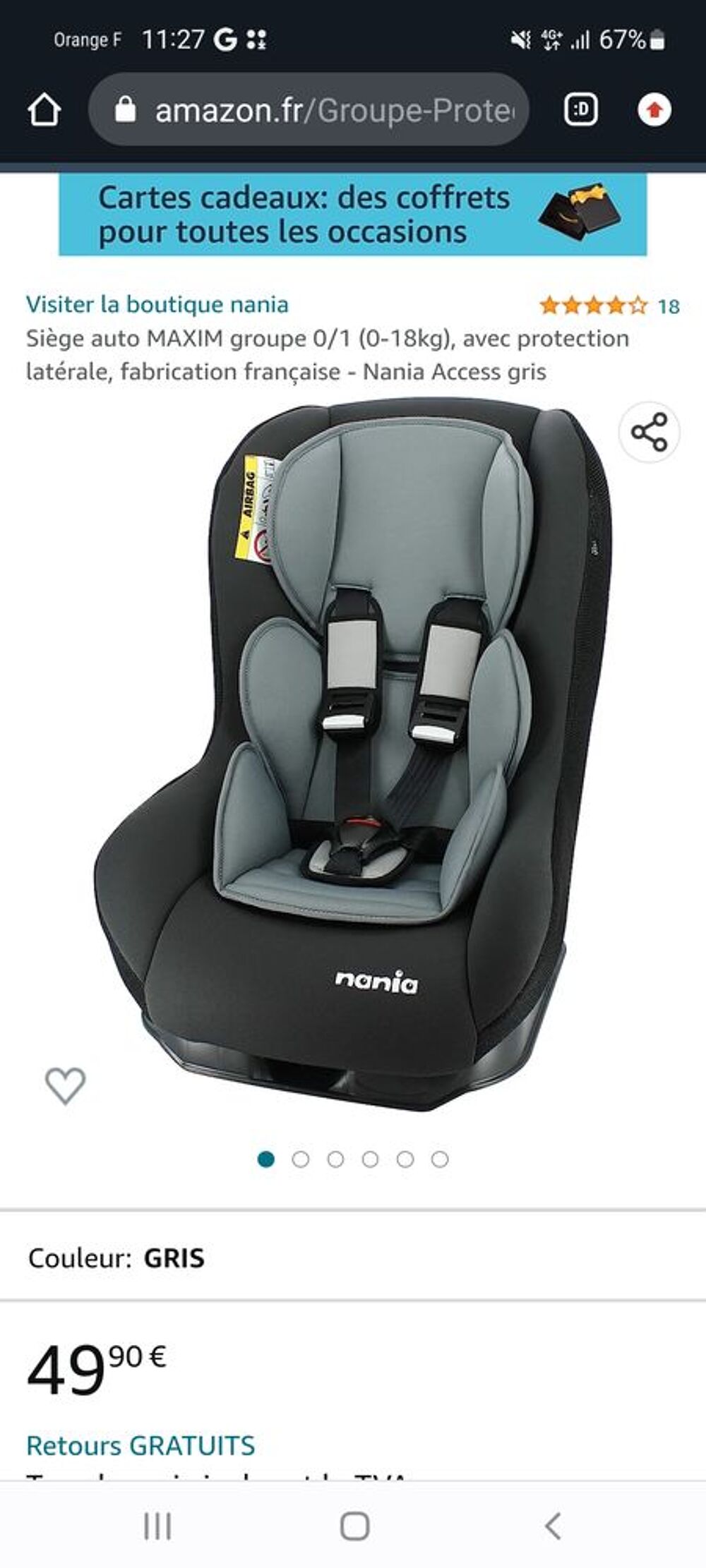 Si&egrave;ge Auto (0 &agrave; 18 kgs) Puriculture