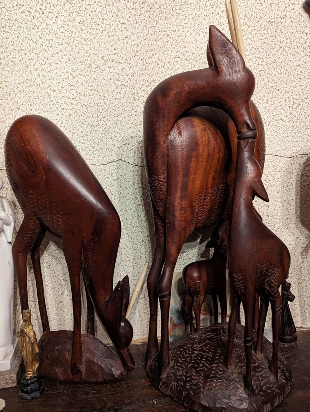 Trio animalier africain de la for&ecirc;t en bois africain Décoration