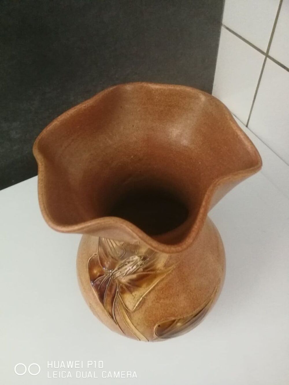 Vase Vallauris c&eacute;ramique marron Décoration