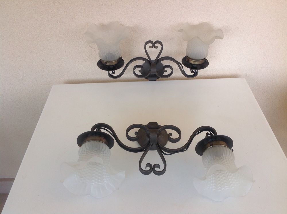 paire d'Appliques en fer forg&eacute; avec des tulipes vintage Décoration