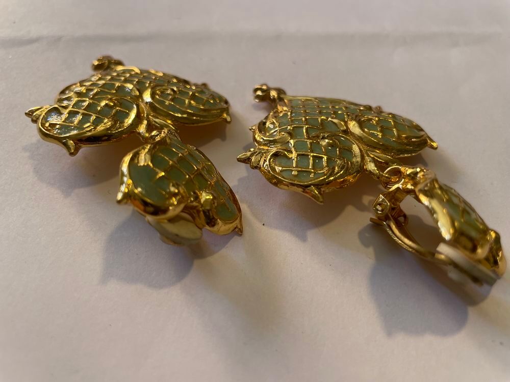 BO Clip coeur croisillons email vert nacr&eacute; + pendant c?ur CL Bijoux et montres