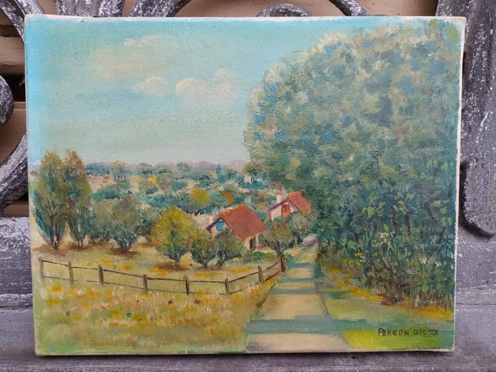 Tableau Paysage Campagne Sign&eacute; Perron 