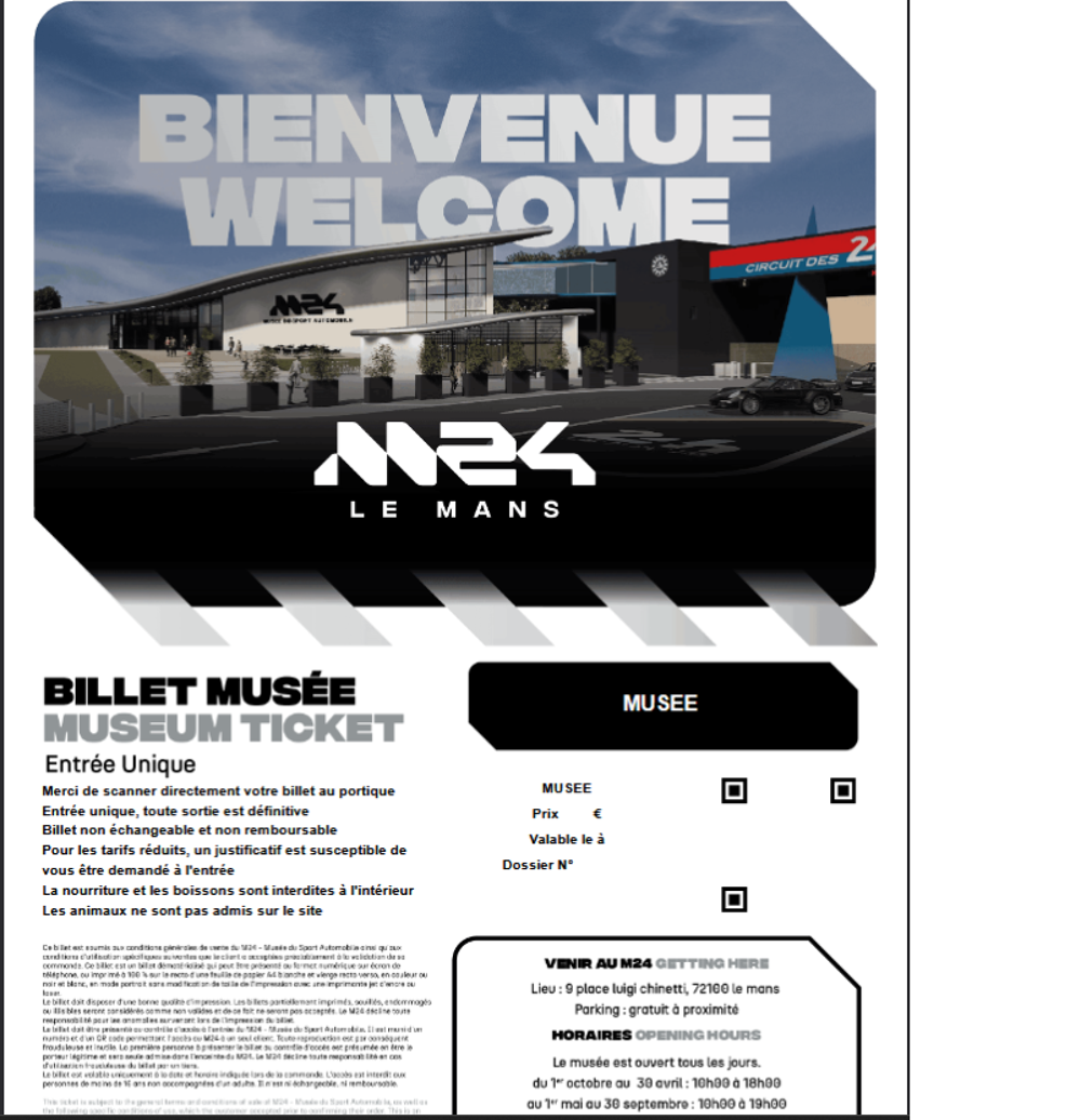 4 billets pour le M24 Mus&eacute;e du Sport Automobile au Mans Billetterie