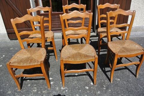 6 chaises paillées en merisier  Epoque Louis-Philippe 1830 600 Gargenville (78)
