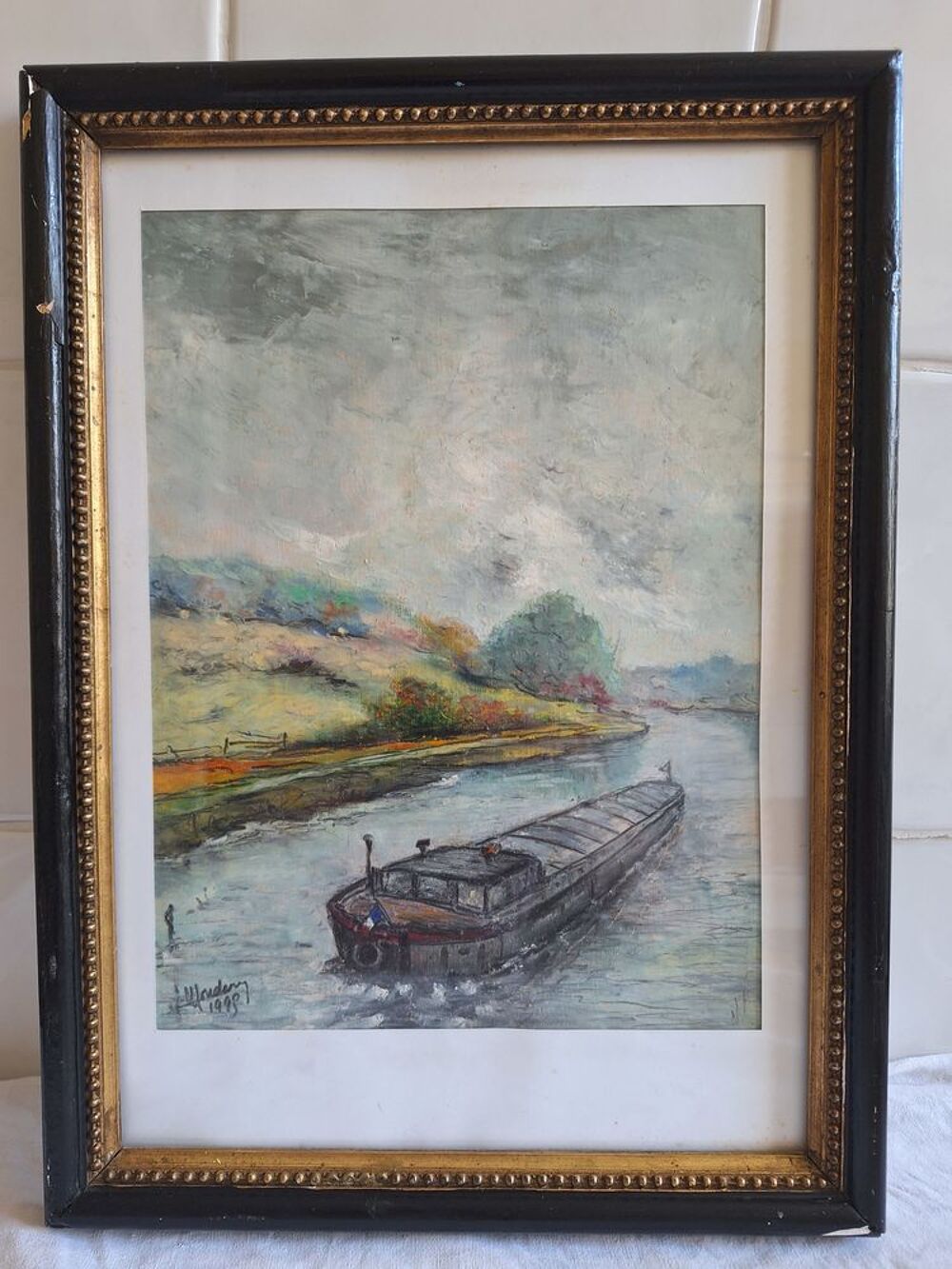 Peinture sign&eacute;e sur papier encadr&eacute;e sous verre Décoration