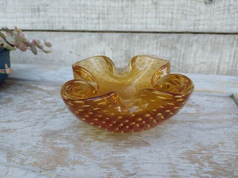 Ancien Cendrier Verre Ambre Bulles et Or Archimde Sguso  120 Loches (37)