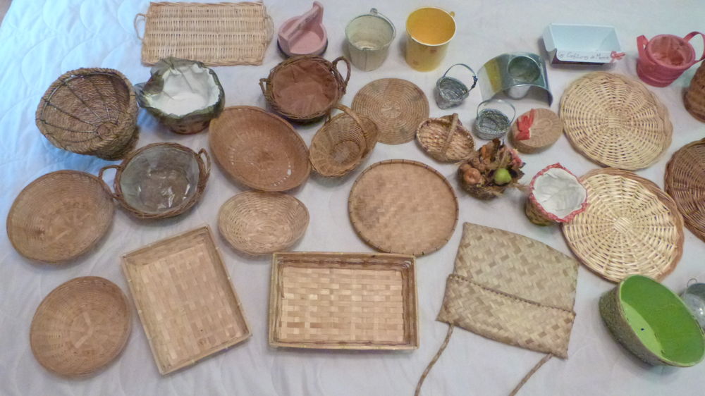 Paniers, corbeilles. osier, bois, galva, metal Décoration
