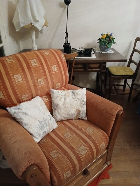 Fauteuil vintage tissu orange et bois 50 Sarlat-la-Can�da (24)