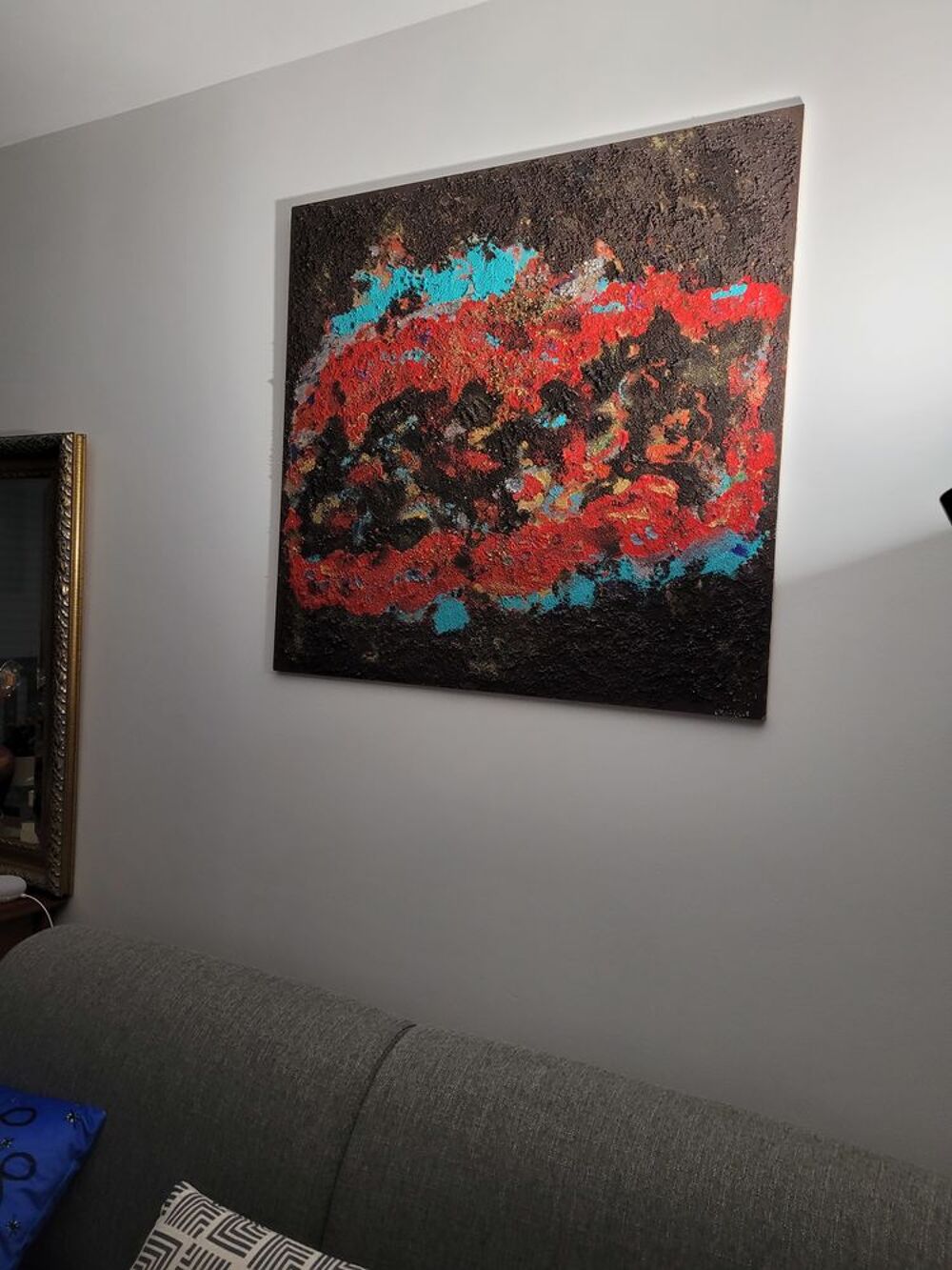 Un tableau abstrait sur bois largeur 95 hauteur 99 Décoration
