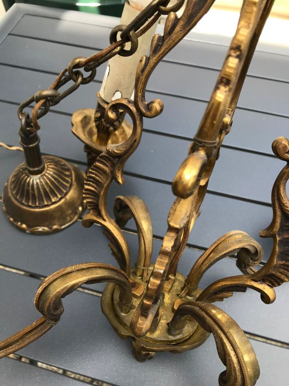 Lustre en bronze v&eacute;ritable 4 branches + ampoules bougies Décoration